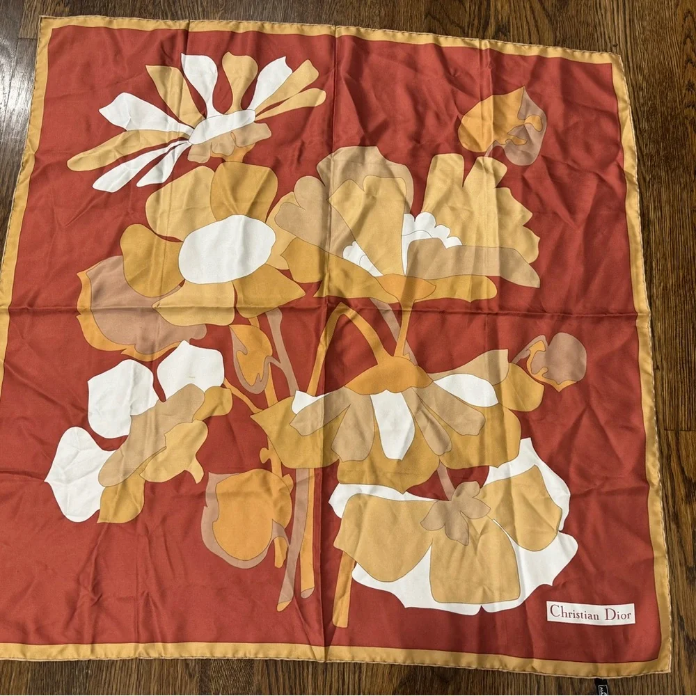 Vintage Christian Dior Blue Silk Scarf Floral 30